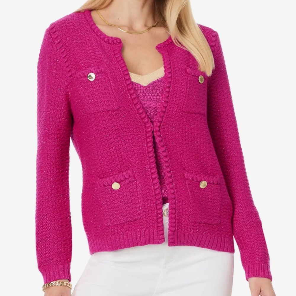 Lilly Pulitzer Kenton Cardigan Mystique Pink Metallic